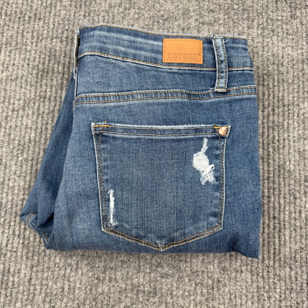 Judy Blue Jeans Women 9/29 Blue Plaid Cuff Distressed Slim Fit JB88358